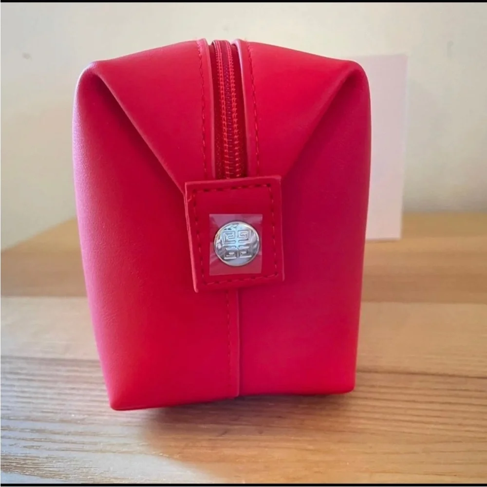 Givenchy Pouch Cosmetic Bag Makeup Clutch Purse Case Zipper Logo Red Travel NEW